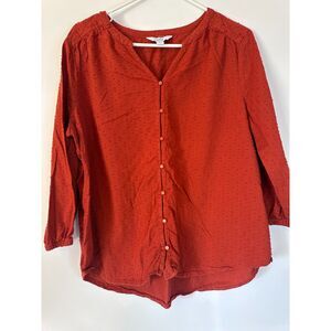 Croft & Barrow Rust Red Textured Blouse Women’s L Fall Button Front Top